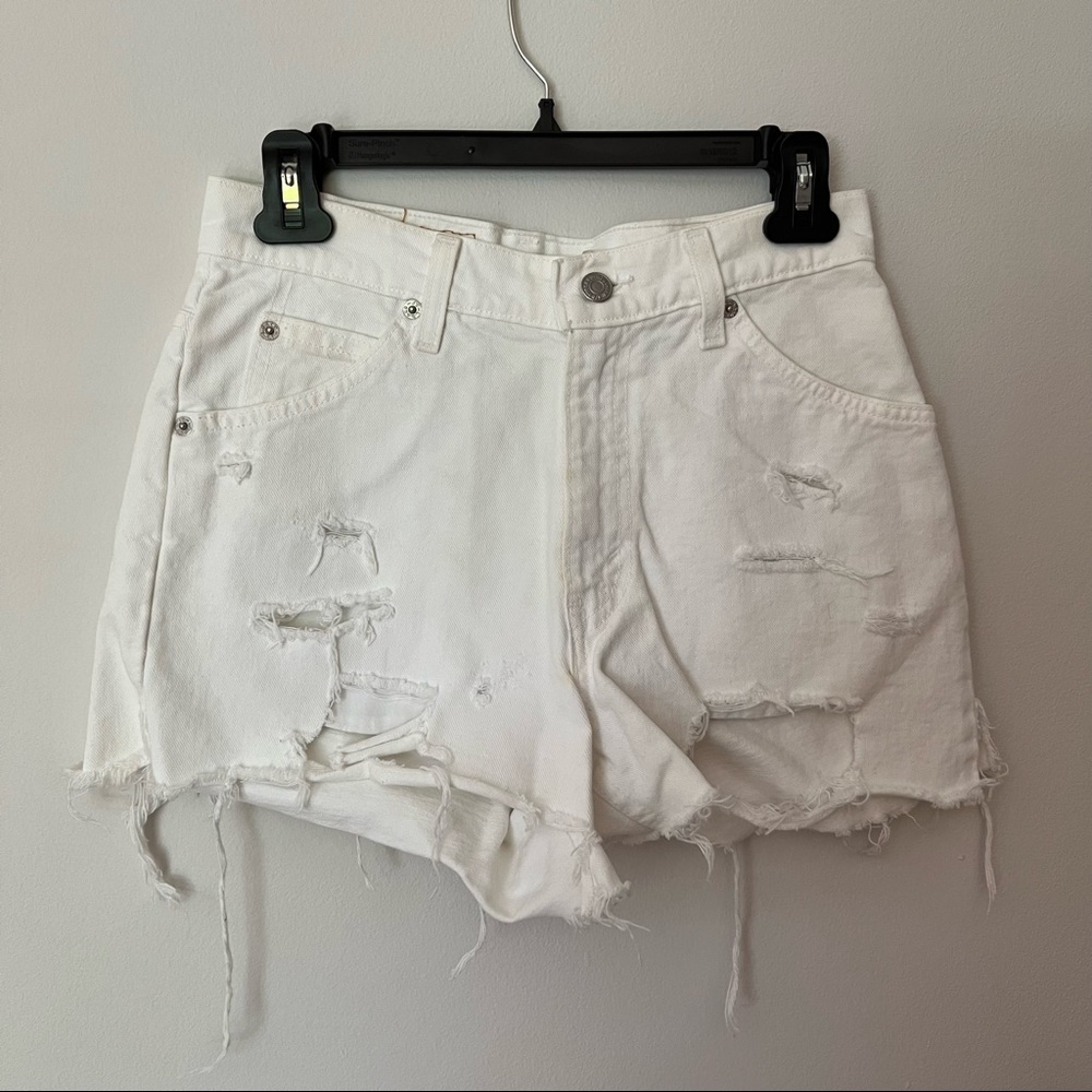 White Levi’s 967 Cutoff Shorts
